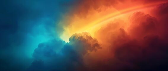 Rainbow in the dark sky, blue and yellow gradient, closeup, texture background, grainy, smooth gradient, textured gradient, 