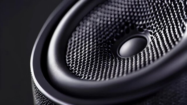 A black subwoofer speaker on a black background