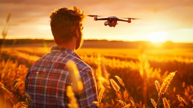 A farmer using a drone to monitor crops