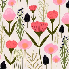 Colorful seamless floral pattern on white background - high quality illustration