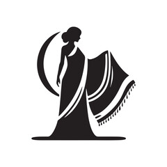 Sari Vector Silhouettes: Elegant Vector Art Celebrating the Timeless Beauty and Cultural Heritage of Indian Women's Traditional Attire- Illustration of Sari.