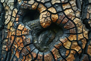 Digital image of  close up of a big tree trunk with different textures