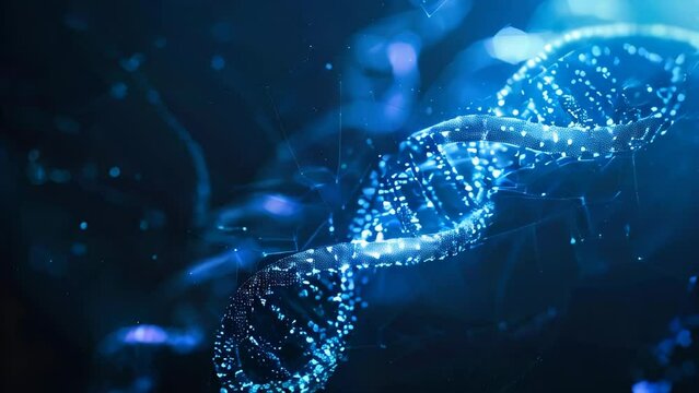 A glowing DNA double helix on a black background