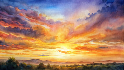 The sky is ablaze with the colors of sunset, casting a warm glow over the serene scene