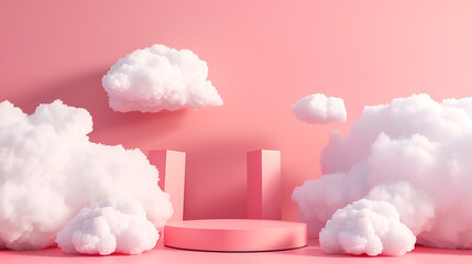 3d render of minimal scene with white clouds on pink background,abstract minimal scene with pink...