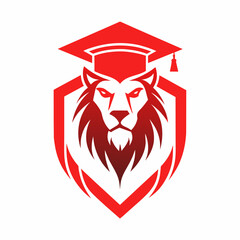 a minimalist 	Education Logo vector art illustration with a Graduation lion icon logo, featuring a modern stylish shape with an underline, set on a solid white background.
