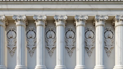 A close-up view of a straight row of pristine white columns