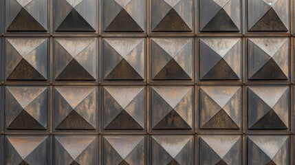 Obraz premium Detailed view of a metal wall with triangular patterns