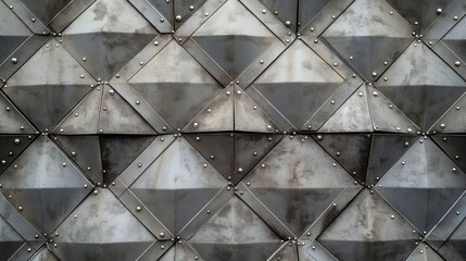 Metal wall covered in rivets. Industrial design with a sturdy and robust appearance