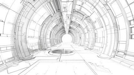 A detailed sketch illustration of a futuristic corridor