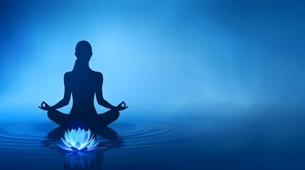 Meditation, yoga pose with lotus flower background,International Yoga Day