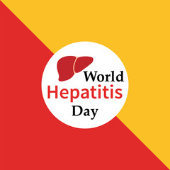 Liver in a white circle, World Hepatitis Day. Illustration on a red and yellow background