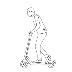 man riding a scooter sketch on a white background vector