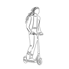 woman riding a scooter sketch on a white background vector