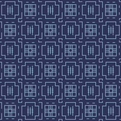 Japanese Cross Shape Line Mosaic Vector Seamless Pattern