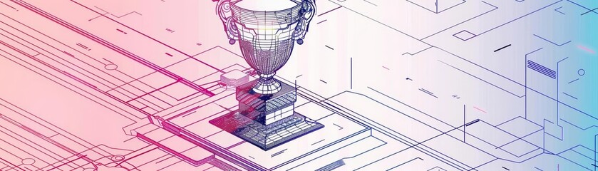 A sketch illustration of a trophy on a futuristic platform