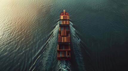 A top view of a cargo ship with neatly arranged containers