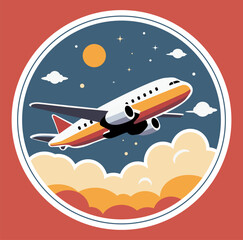Travel  sticker . A plane flying through the sky