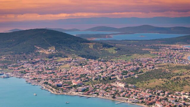 4K aerial videos of Ayvalik Cunda Island and its surroundings at sunset