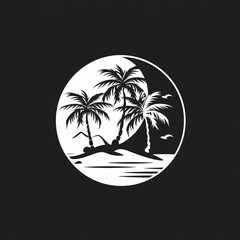 Fototapeta na wymiar black and white logo of palm tree on the beach