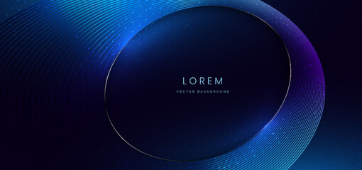 Abstract glowing blue color circle lines on dark background with lighting effect sparkle.