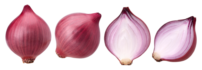 onions (shallots) and half isolated, Onions (shallots) macro studio photo, transparent PNG, PNG format, cut out