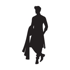 Men Salwar Kameez Silhouette- Capturing the Timeless Beauty and Cultural Heritage of South Asian Traditional Attire- Minimalist Men Salwar Kameez Vector - Men Salwar Kameez Illustration.