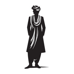 Men Salwar Kameez Silhouette- Capturing the Timeless Beauty and Cultural Heritage of South Asian Traditional Attire- Minimalist Men Salwar Kameez Vector - Men Salwar Kameez Illustration.
