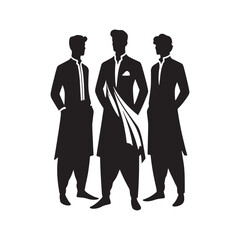 Men Salwar Kameez Silhouette- Capturing the Timeless Beauty and Cultural Heritage of South Asian Traditional Attire- Minimalist Men Salwar Kameez Vector - Men Salwar Kameez Illustration.
