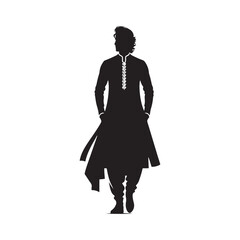 Men Salwar Kameez Silhouette- Capturing the Timeless Beauty and Cultural Heritage of South Asian Traditional Attire- Minimalist Men Salwar Kameez Vector - Men Salwar Kameez Illustration.