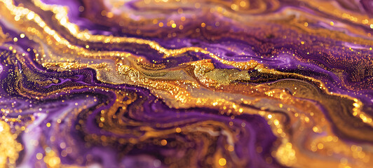 Abstract golden swirls in purple background. This image showcases a vibrant abstract art piece with golden swirls mingling with a rich purple backdrop.