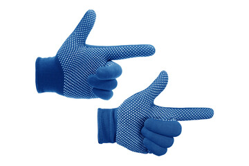 Blue work gloves is point the finger symbol isolate on white