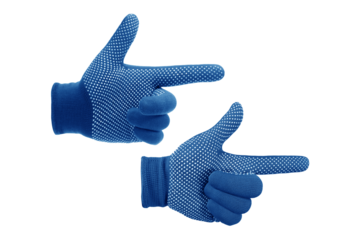 Blue work gloves is point the finger symbol isolate on white