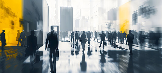 Obraz premium Business People Walking Commuter Rush Hour Cityscape Concept. 3D Render