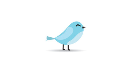 cute icon little blue bird isolated on white background.with smiling face dan friendly, cuit for logo or coloring book