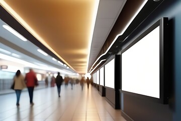 blank white billboard indoors. public information boards in shopping centers, stations and in halls.