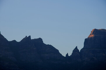 Beautiful mountain range with blue sky in the evening at Dawn, Bhandardara, Maharashtra, India, Asia.