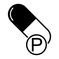 Mineral P icon, healthy medicine pill supplement symbol, complex vitamin vector illustration