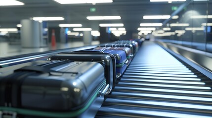 Obraz premium Airport Conveyor with Row of Suitcases