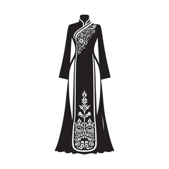 Lao Sinh Dress Silhouette- Reflecting the Timeless Elegance and Cultural Heritage of Laotian Traditional Attire- Minimalist Lao Sinh Vector - Lao Sin Illustration.