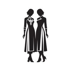 Lao Sinh Dress Silhouette- Reflecting the Timeless Elegance and Cultural Heritage of Laotian Traditional Attire- Minimalist Lao Sinh Vector - Lao Sin Illustration.