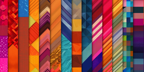 Fototapeta premium colorful bright background, collage of different fabric patterns