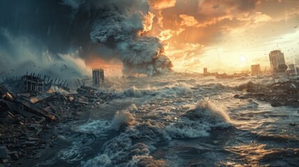 A concept of disaster, a global flood, and a large tsunami