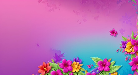 Wallpaper style Tropical flowers in shades of fuchsia purple and turquoise cascade with colorful theme abstract background, 3d at
