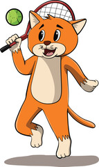 cute cartoon cat illustration design playing court tennis ready to hit the ball.eps