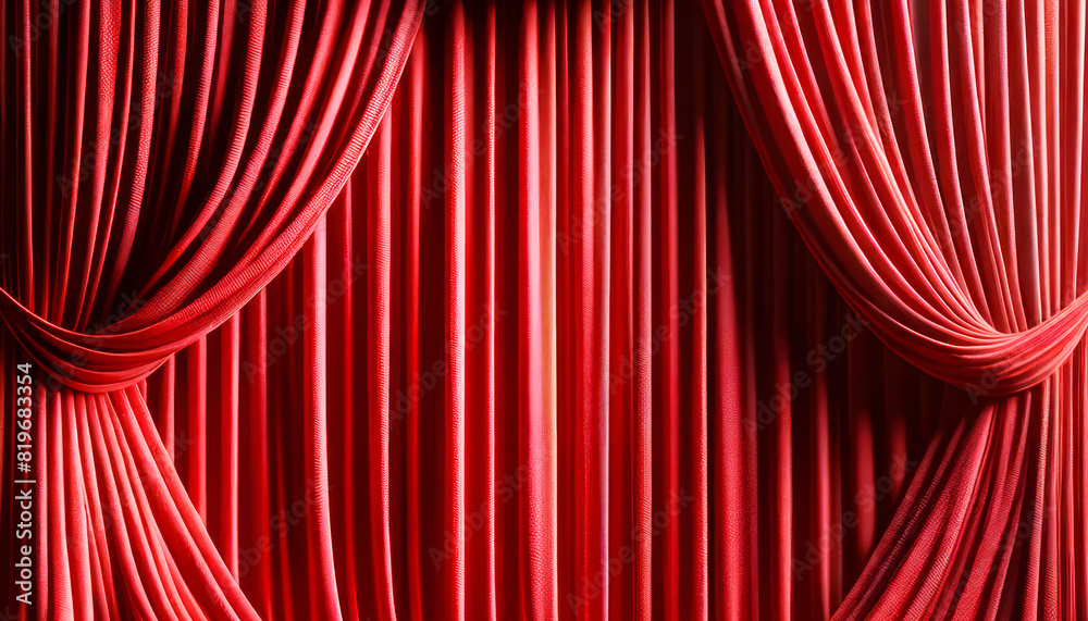 Poster elegant red draped curtain on a uniform background, ideal for theatrical or event concepts. generati