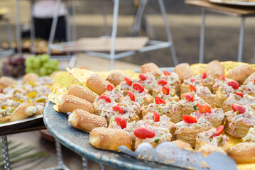 Appetizers plates with tuna fish. Snacks for a party.