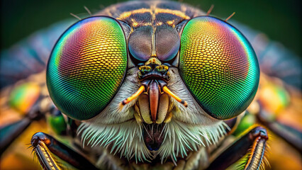 Close-up of a horsefly's compound eyes, revealing the myriad of facets and colors in exquisite detail.