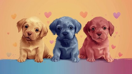 Canine affection flat design front view puppy love theme water color 