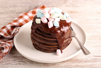 Chocolate pancakes and chocolate sauce